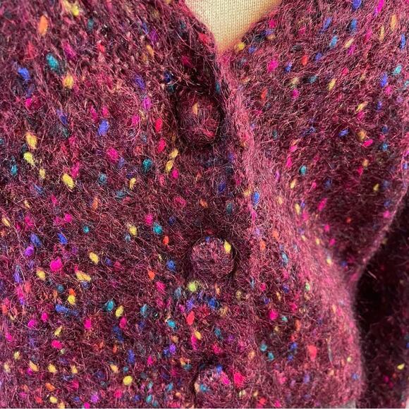 Vintage 90s Cape Isle Knitters Fuzzy Mohair Confetti Cardigan Sweater slouchy S - Picture 4 of 11